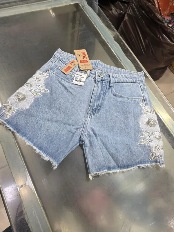 Floral_Embroidered_Light_Blue_Denim_Shorts_For_Women