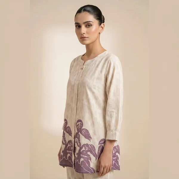 White_Premium_And_Elegant_Kurti_With_Purple_Leaf_Print