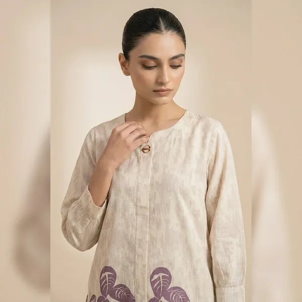 White_Premium_And_Elegant_Kurti_With_Purple_Leaf_Print