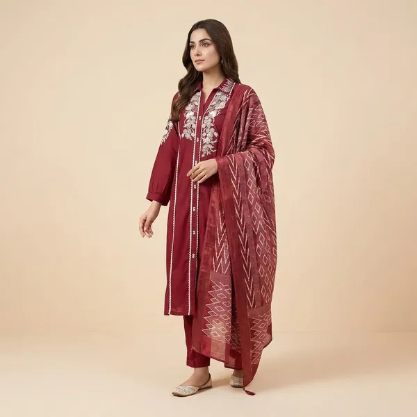 Red_Embroidered_Kurta_Set_With_Dupatta