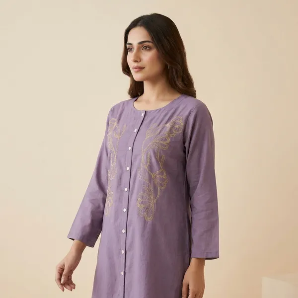 Purple_Embroidered_Button_Down_Kurta