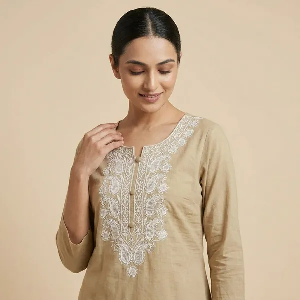 Beige_Embroidered_Kurti_With_Chikankari_Work