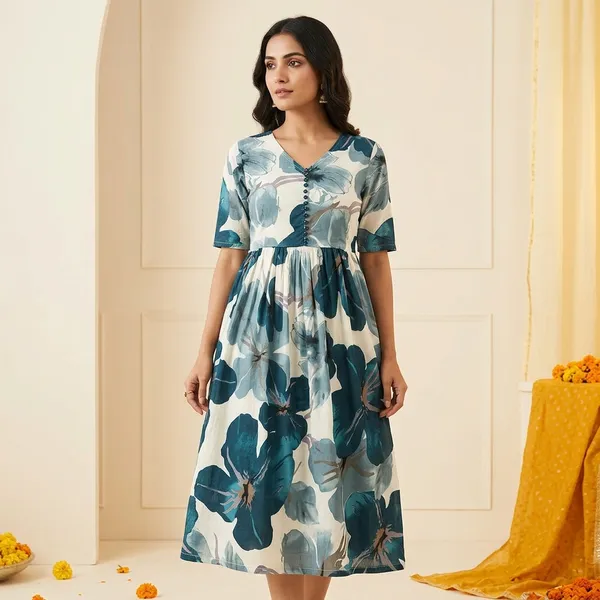 Blue_Floral_Printed_Maxi_Dress_With_Puff_Sleeves_And_Belt