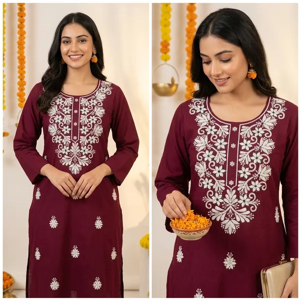 Maroon_Embroidered_Kurti_With_White_Floral_Thread_Work