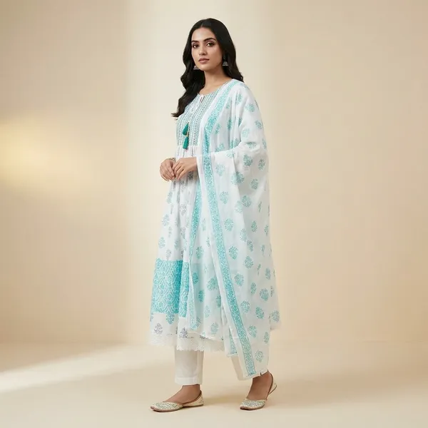 White_And_Turquoise_Embroidered_Pakistani_Suit_Set