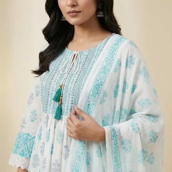 White_And_Turquoise_Embroidered_Pakistani_Suit_Set
