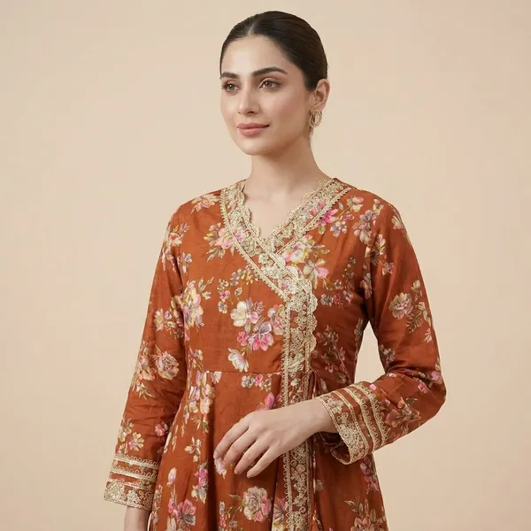 Orange_Floral_Printed_Salwar_Suit_Set_With_Dupatta