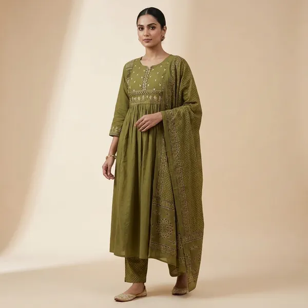 Mehendi_Green_Embroidered_Kurta_Set_With_Dupatta