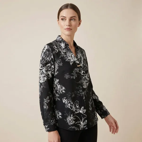 Black_And_White_Floral_Print_Short_Sleeve_Shirt