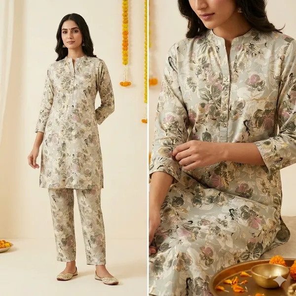Elegant_Floral_Print_Kurta_Set_-_With_Multicolour_Flowers