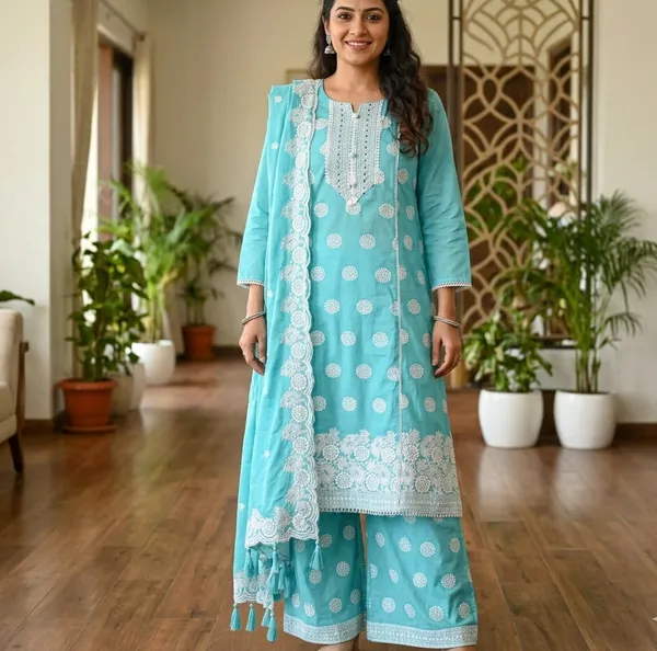 Turquoise_Blue_Embroidered_Pakistani_Suit_Set_With_Palazzo_And_Dupatta