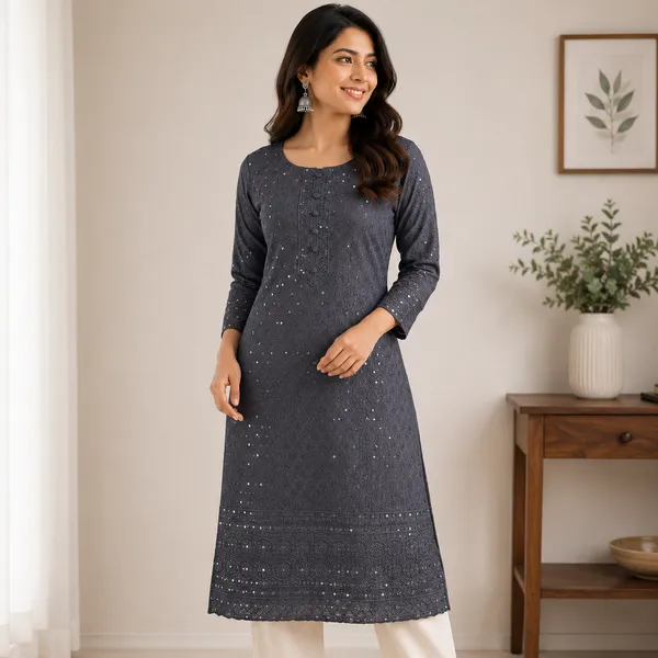 Dark_Grey_Sequin_Embellished_Kurta_With_Silver_Detailing