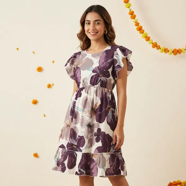 Floral_Print_Short_Sleeve_Dress_With_Zipper_Detail
