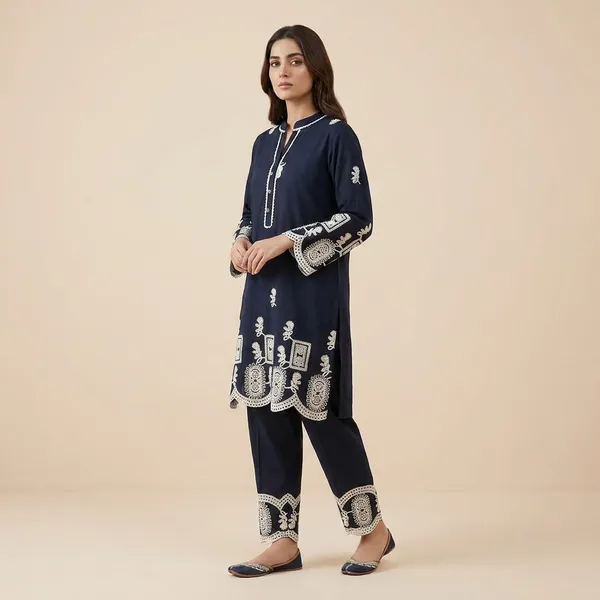 Black_Embroidered_Kurta_Set_With_White_Thread_Work