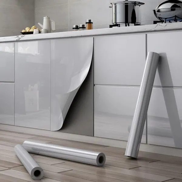 Wisdom_Vinyl_Contact_Paper_Decorative_For_Cabinets_Countertops_Kitchen_Shelves_Liner_Self_Adhesive_Film_Peel_And_Stick_Waterproof_Removable_Wallpaper_2_Feet_By_6_Feet_Light_Grey_Glossy
