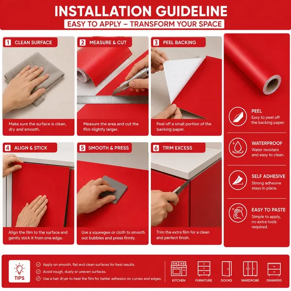 Wisdom_Vinyl_Contact_Paper_Decorative_For_Cabinets_Countertops_Kitchen_Shelves_Liner_Self_Adhesive_Film_Peel_And_Stick_Waterproof_Removable_Wallpaper_2_Feet_By_6_Feet_Red_Matte