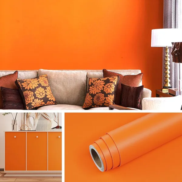 Wisdom_Vinyl_Contact_Paper_Decorative_For_Cabinets_Countertops_Kitchen_Shelves_Liner_Self_Adhesive_Film_Peel_And_Stick_Waterproof_Removable_Wallpaper_2_Feet_By_6_Feet_Orange_Matte