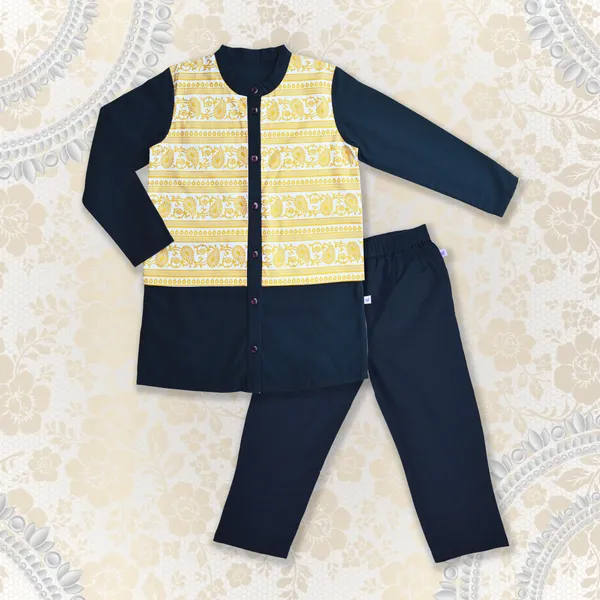 Boys_Kurta_with_Golden_Printed_Attached_Jacket_&_Pyjama-Navy