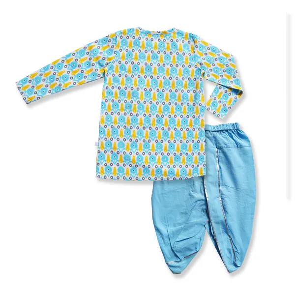 Boys_Organic_Cotton_Printed_Kurta_&_Dhoti_Set_-_Light_Blue