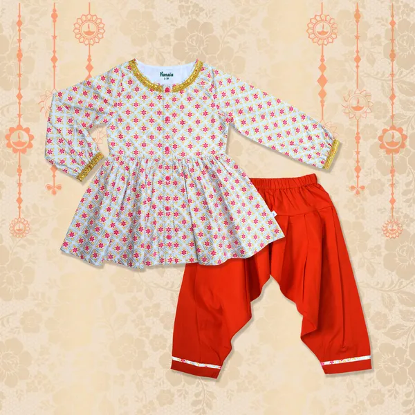 Girls_Organic_Cotton_Ethnic_Printed_Top_&_Salwar-White_&_Red