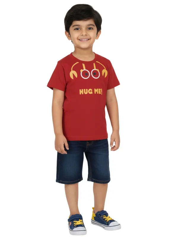 Organic_Cotton_Single_Jersey_Half_Sleeves_Hug_Me_Crab_Print_T_Shirt_Red