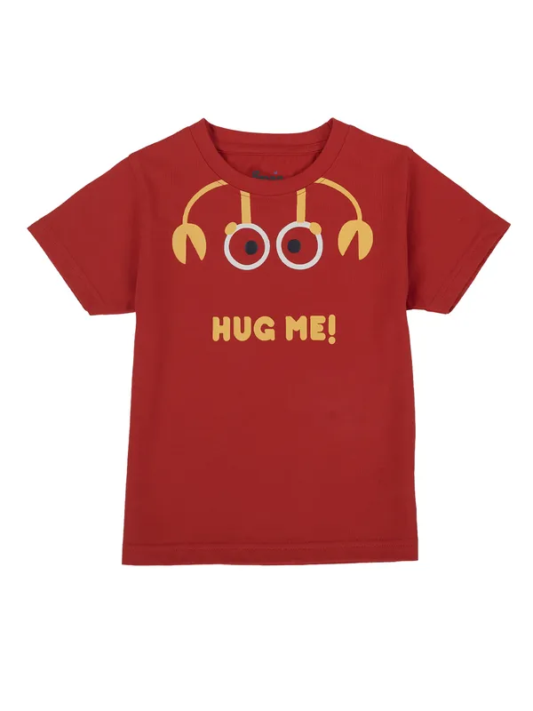 Organic_Cotton_Single_Jersey_Half_Sleeves_Hug_Me_Crab_Print_T_Shirt_Red