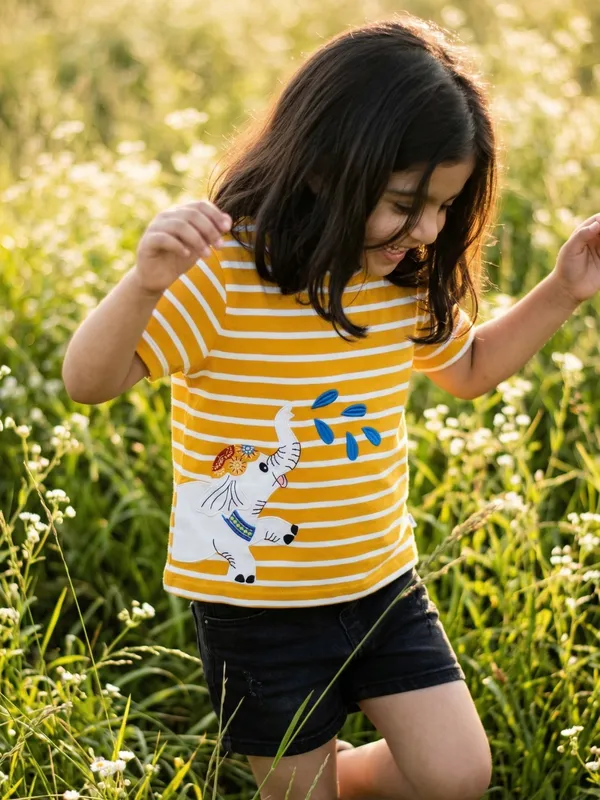 Girls_Organic_Cotton_Interlock_Short_Sleeve_Stripe_And_Elephant_Print_Top_Gold