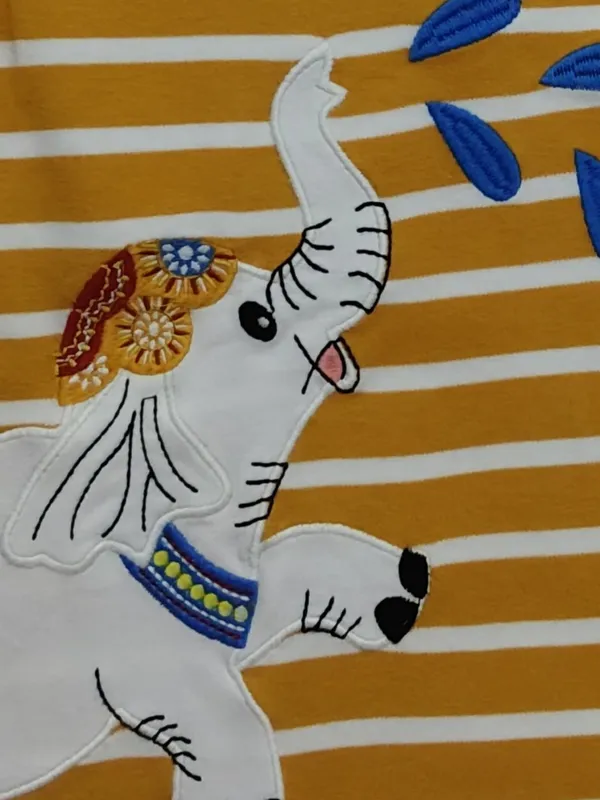 Girls_Organic_Cotton_Interlock_Short_Sleeve_Stripe_And_Elephant_Print_Top_Gold