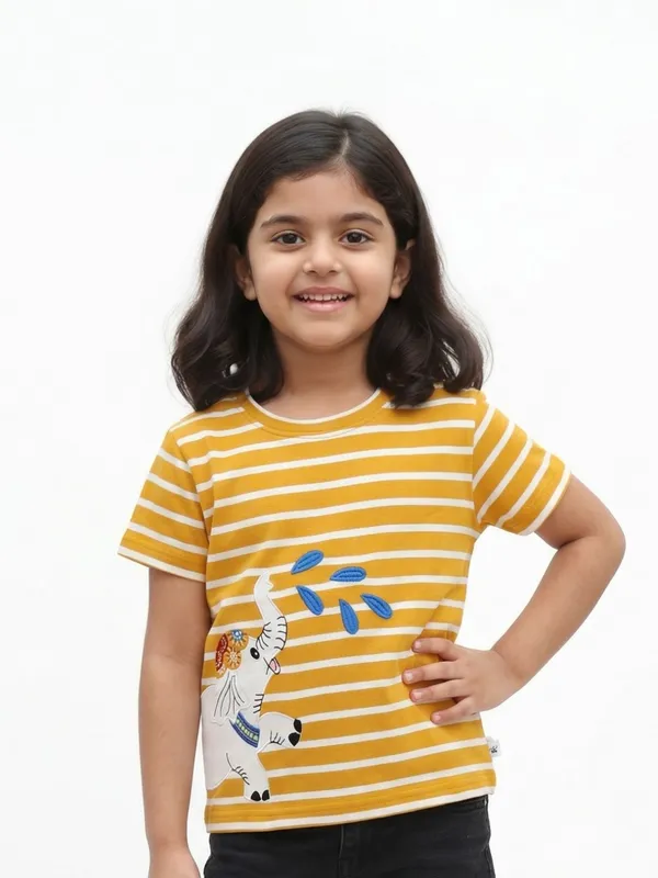 Girls_Organic_Cotton_Interlock_Short_Sleeve_Stripe_And_Elephant_Print_Top_Gold