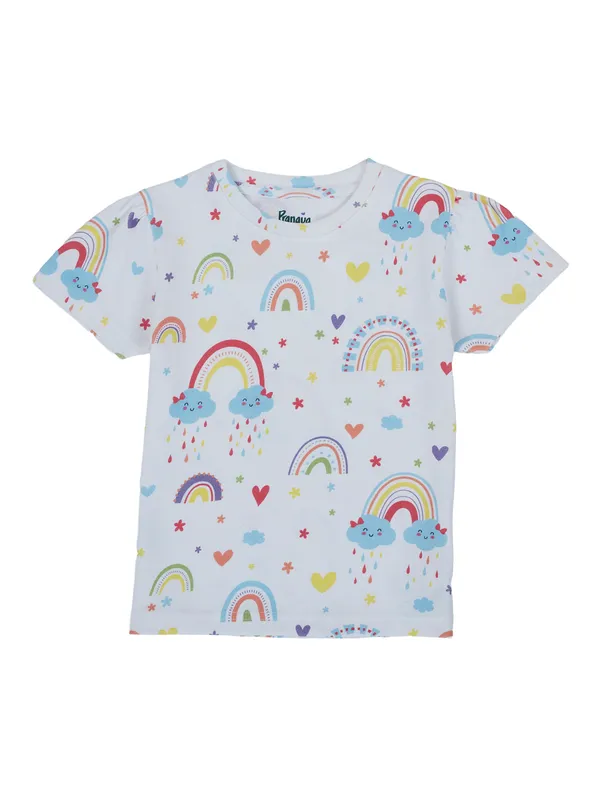 Organic_Cotton_Single_Jersey_Half_Sleeves_Rainbow_All_Over_Print_Top_White