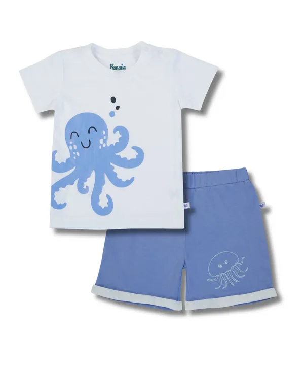 Boys_Organic_Cotton_Octopus_Print_Clothing_Set_White_T_Shirt_And_Blue_Shorts