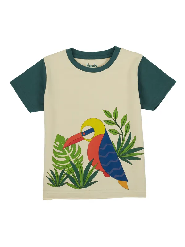 Organic_Cotton_Single_Jersey_Half_Sleeves_Print_And_Applique_Tee_And_Shorts_Set_Mallard_Green