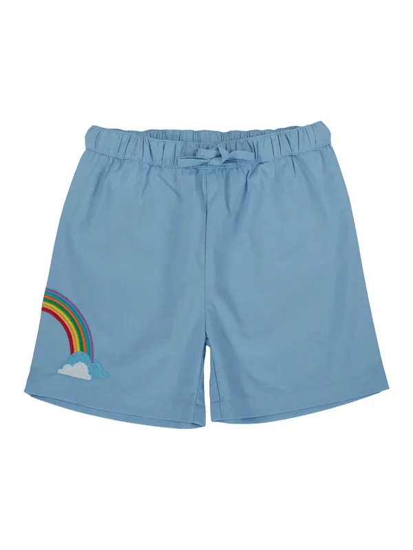 Organic_Cotton_Poplin_Half_Sleeves_Rainbow_Embroidery_Shirt_And_Shorts_Set_Tide_Blue