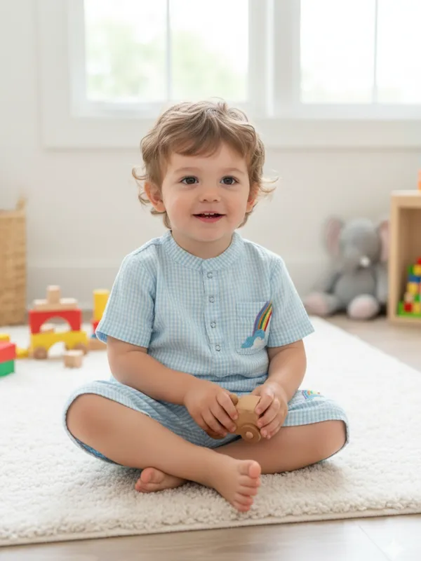 Boys_Aqua_Checks_Organic_Cotton_Gingham_Co_Ord_Set_Short_Sleeve_Shirt_And_Shorts
