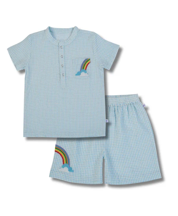 Boys_Aqua_Checks_Organic_Cotton_Gingham_Co_Ord_Set_Short_Sleeve_Shirt_And_Shorts