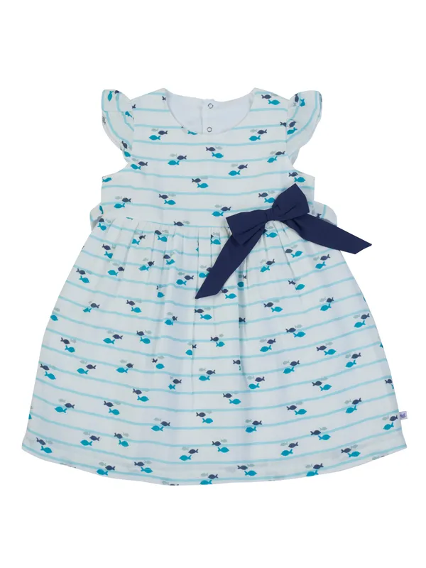 Girls_Sleeveless_Fish_Print_Frock_With_Navy_Bow_Lightweight_Summer_Dress
