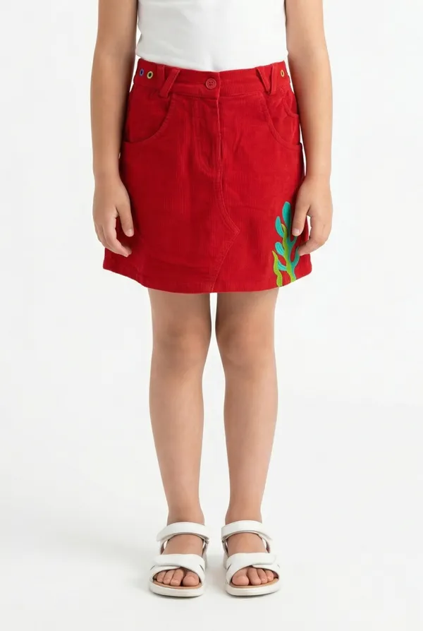Organic_Cotton_Corduroy_Seaplant_Embroidered_Skirt_Red