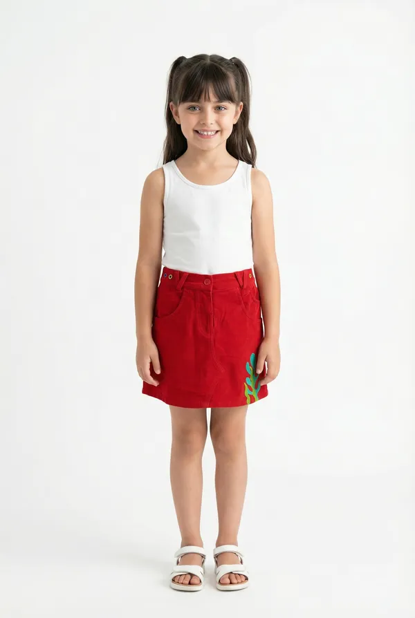 Organic_Cotton_Corduroy_Seaplant_Embroidered_Skirt_Red