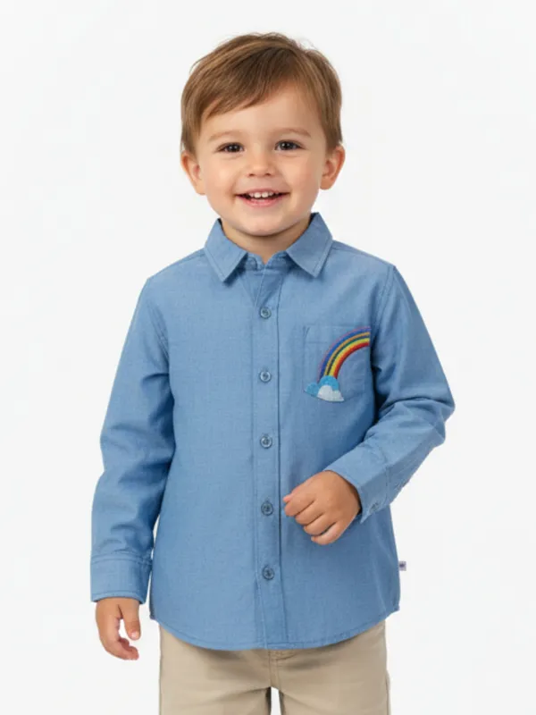 Boys_Organic_Cotton_Full_Sleeve_Shirt_Soft_Chambray_With_Rainbow_Embroidery_Casual_Shirt