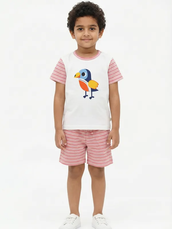 Boys_Organic_Cotton_Interlock_Short_Sleeve_Bird_Chest_Print_T_Shirt_And_Shorts_Set_White