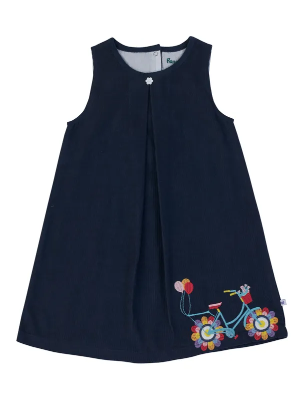 Girls_Organic_Cotton_Navy_Blue_Dress_Sleeveless_A_Line_With_Bicycle_Embroidery