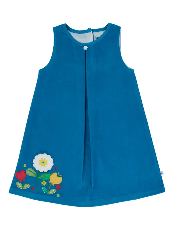 Girls_A_Line_Sleeveless_Organic_Cotton_Corduroy_Dress_Blue,_Embroidered_Floral_Hem