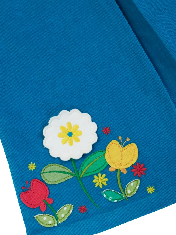 Girls_A_Line_Sleeveless_Organic_Cotton_Corduroy_Dress_Blue,_Embroidered_Floral_Hem