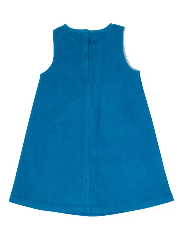 Girls_A_Line_Sleeveless_Organic_Cotton_Corduroy_Dress_Blue,_Embroidered_Floral_Hem