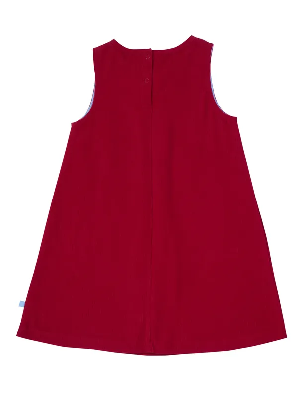 Girls_Organic_Cotton_Red_Corduroy_Dress_Sleeveless,_A_Line,_Parrot_Embroidery,_Comfortable_And_Soft