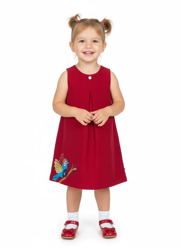 Girls_Organic_Cotton_Red_Corduroy_Dress_Sleeveless,_A_Line,_Parrot_Embroidery,_Comfortable_And_Soft