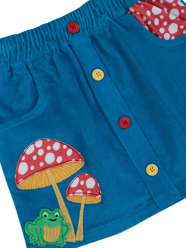 Girls_Organic_Cotton_Corduroy_Skirt,_Blue_Embroidered_Frog_And_Mushroom_Applique