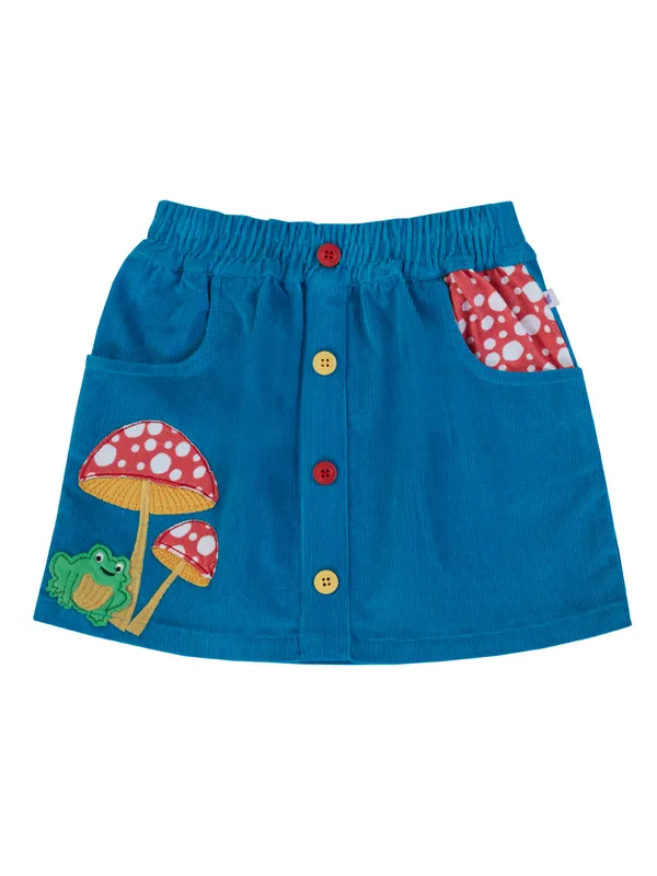 Girls_Organic_Cotton_Corduroy_Skirt,_Blue_Embroidered_Frog_And_Mushroom_Applique