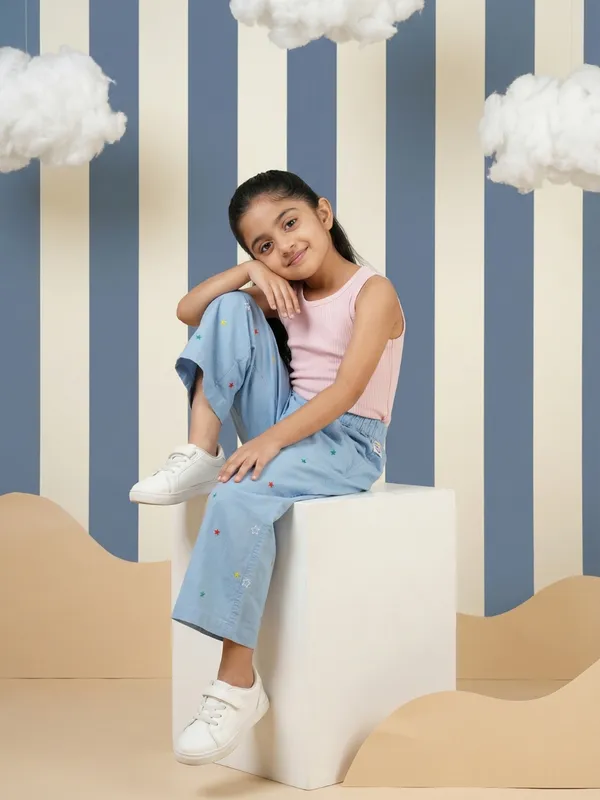 Girls_Organic_Cotton_Poplin_Ankle_Length_Stars_Pant_Blue