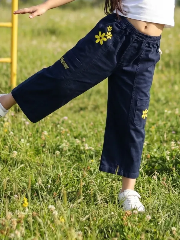 Girls_Organic_Cotton_Heavy_Weight_Twill_Ankle_Length_Flowers_Embroidered_Pant_Navy